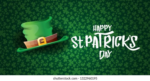 vector saint patrick's day horizontal banner with greeting text and green patrikcs hat on green shamroks pattern background. saint patrick's day poster or banner design template 