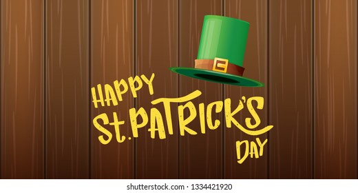 vector saint patrick's day horizontal banner with greeting text and green patrikcs hat on wooden background. saint patrick's day poster or banner design template