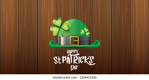 vector saint patrick's day horizontal banner with greeting text and green patrikcs hat on wooden background. saint patrick's day poster or banner design template