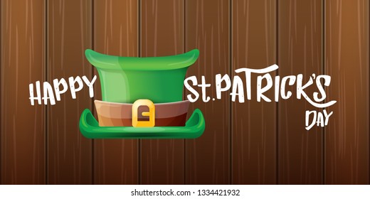 vector saint patrick's day horizontal banner with greeting text and green patrikcs hat on wooden background. saint patrick's day poster or banner design template