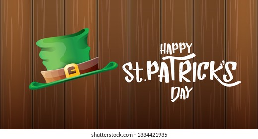 vector saint patrick's day horizontal banner with greeting text and green patrikcs hat on wooden background. saint patrick's day poster or banner design template