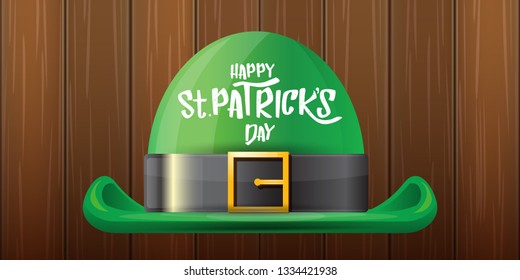 vector saint patrick's day horizontal banner with greeting text and green patrikcs hat on wooden background. saint patrick's day poster or banner design template