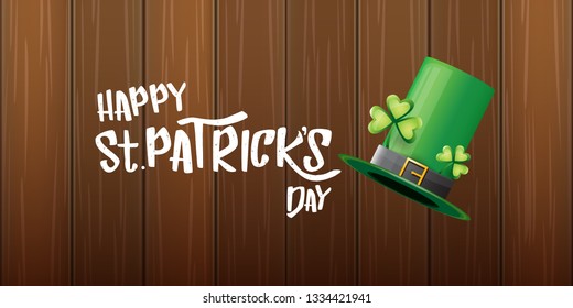 vector saint patrick's day horizontal banner with greeting text and green patrikcs hat on wooden background. saint patrick's day poster or banner design template
