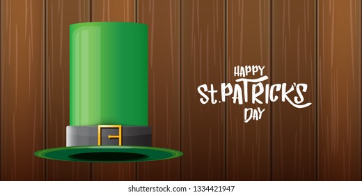 vector saint patrick's day horizontal banner with greeting text and green patrikcs hat on wooden background. saint patrick's day poster or banner design template