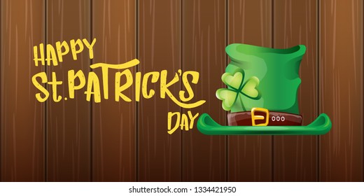 vector saint patrick's day horizontal banner with greeting text and green patrikcs hat on wooden background. saint patrick's day poster or banner design template