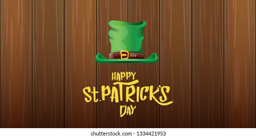 vector saint patrick's day horizontal banner with greeting text and green patrikcs hat on wooden background. saint patrick's day poster or banner design template