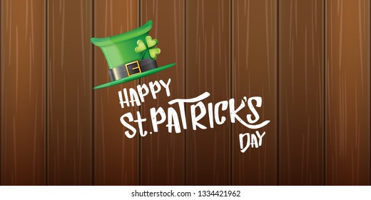 vector saint patrick's day horizontal banner with greeting text and green patrikcs hat on wooden background. saint patrick's day poster or banner design template