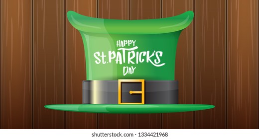 vector saint patrick's day horizontal banner with greeting text and green patrikcs hat on wooden background. saint patrick's day poster or banner design template