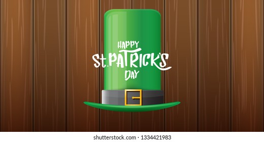 vector saint patrick's day horizontal banner with greeting text and green patrikcs hat on wooden background. saint patrick's day poster or banner design template