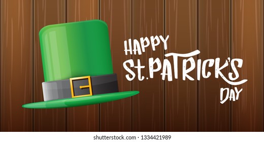 vector saint patrick's day horizontal banner with greeting text and green patrikcs hat on wooden background. saint patrick's day poster or banner design template