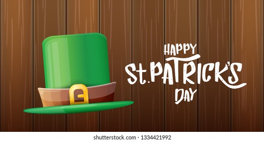 vector saint patrick's day horizontal banner with greeting text and green patrikcs hat on wooden background. saint patrick's day poster or banner design template