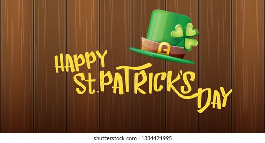 vector saint patrick's day horizontal banner with greeting text and green patrikcs hat on wooden background. saint patrick's day poster or banner design template