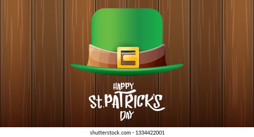vector saint patrick's day horizontal banner with greeting text and green patrikcs hat on wooden background. saint patrick's day poster or banner design template