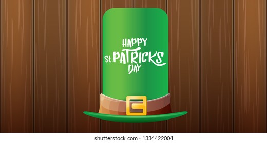 vector saint patrick's day horizontal banner with greeting text and green patrikcs hat on wooden background. saint patrick's day poster or banner design template