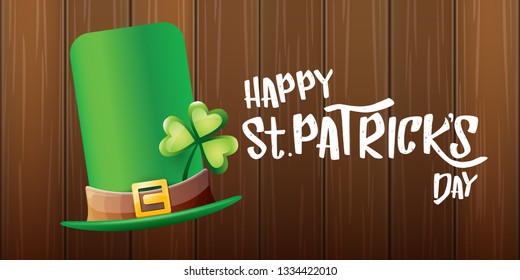 vector saint patrick's day horizontal banner with greeting text and green patrikcs hat on wooden background. saint patrick's day poster or banner design template