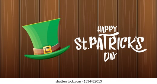 vector saint patrick's day horizontal banner with greeting text and green patrikcs hat on wooden background. saint patrick's day poster or banner design template