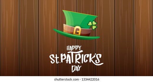 vector saint patrick's day horizontal banner with greeting text and green patrikcs hat on wooden background. saint patrick's day poster or banner design template