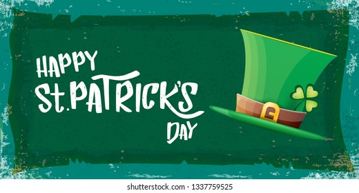 vector saint patrick's day horizontal banner with greeting text and green patrikcs hat on green grunge background. saint patrick's day poster or banner design template