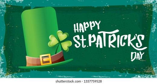 vector saint patrick's day horizontal banner with greeting text and green patrikcs hat on green grunge background. saint patrick's day poster or banner design template