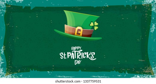 vector saint patrick's day horizontal banner with greeting text and green patrikcs hat on green grunge background. saint patrick's day poster or banner design template