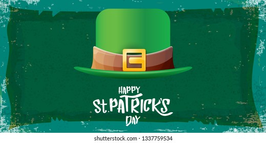 vector saint patrick's day horizontal banner with greeting text and green patrikcs hat on green grunge background. saint patrick's day poster or banner design template