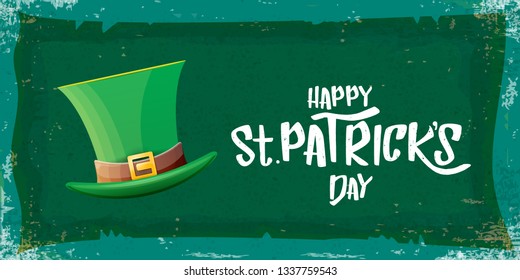 vector saint patrick's day horizontal banner with greeting text and green patrikcs hat on green grunge background. saint patrick's day poster or banner design template