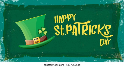 vector saint patrick's day horizontal banner with greeting text and green patrikcs hat on green grunge background. saint patrick's day poster or banner design template