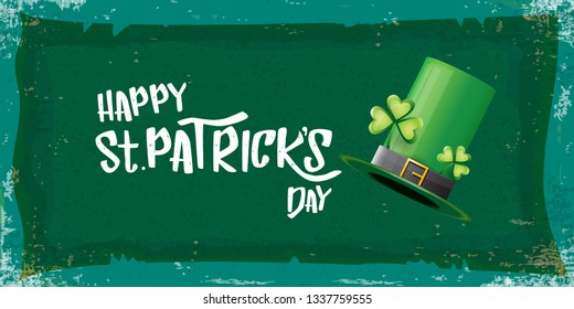 vector saint patrick's day horizontal banner with greeting text and green patrikcs hat on green grunge background. saint patrick's day poster or banner design template