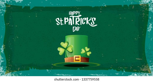 vector saint patrick's day horizontal banner with greeting text and green patrikcs hat on green grunge background. saint patrick's day poster or banner design template