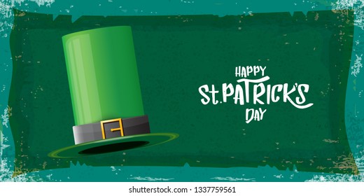 vector saint patrick's day horizontal banner with greeting text and green patrikcs hat on green grunge background. saint patrick's day poster or banner design template