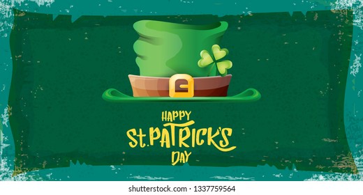 vector saint patrick's day horizontal banner with greeting text and green patrikcs hat on green grunge background. saint patrick's day poster or banner design template