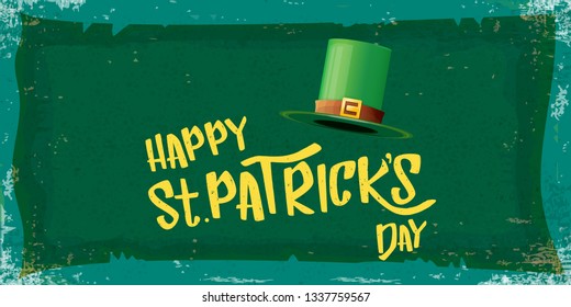 vector saint patrick's day horizontal banner with greeting text and green patrikcs hat on green grunge background. saint patrick's day poster or banner design template