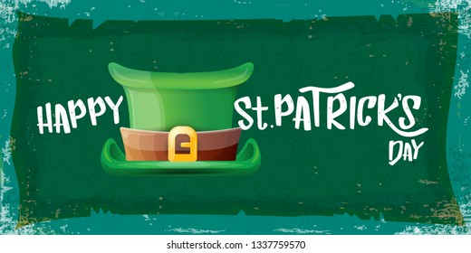 vector saint patrick's day horizontal banner with greeting text and green patrikcs hat on green grunge background. saint patrick's day poster or banner design template