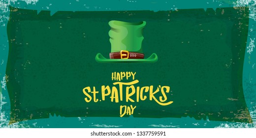 vector saint patrick's day horizontal banner with greeting text and green patrikcs hat on green grunge background. saint patrick's day poster or banner design template