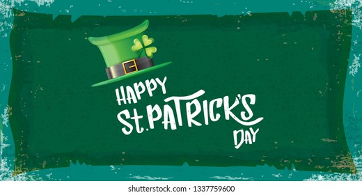 vector saint patrick's day horizontal banner with greeting text and green patrikcs hat on green grunge background. saint patrick's day poster or banner design template