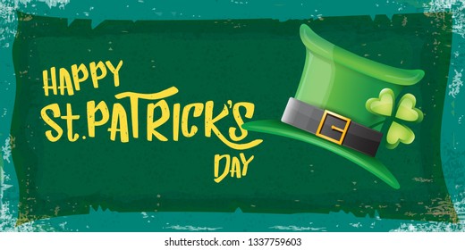 vector saint patrick's day horizontal banner with greeting text and green patrikcs hat on green grunge background. saint patrick's day poster or banner design template