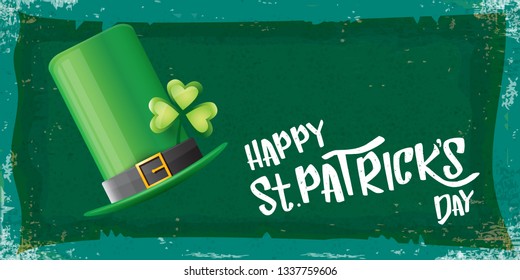 vector saint patrick's day horizontal banner with greeting text and green patrikcs hat on green grunge background. saint patrick's day poster or banner design template