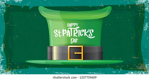 vector saint patrick's day horizontal banner with greeting text and green patrikcs hat on green grunge background. saint patrick's day poster or banner design template