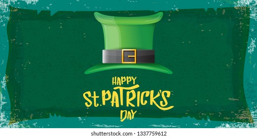 vector saint patrick's day horizontal banner with greeting text and green patrikcs hat on green grunge background. saint patrick's day poster or banner design template