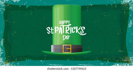 vector saint patrick's day horizontal banner with greeting text and green patrikcs hat on green grunge background. saint patrick's day poster or banner design template