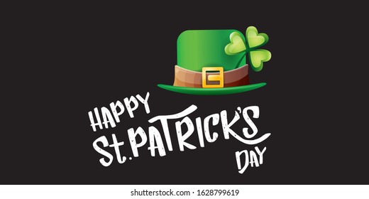 vector saint patrick's day horizontal banner with greeting text and green patrikcs hat on black background. saint patrick's day poster or banner design template