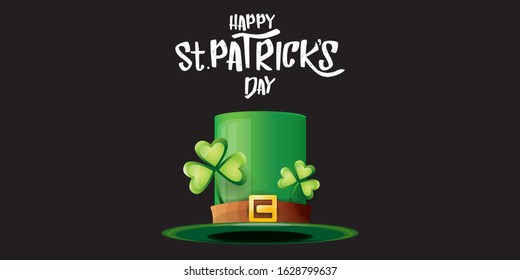 vector saint patrick's day horizontal banner with greeting text and green patrikcs hat on black background. saint patrick's day poster or banner design template