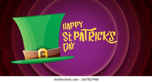 vector saint patrick's day horizontal banner with greeting text and green patrikcs hat on violet background. saint patrick's day poster or banner design template