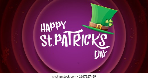 vector saint patrick's day horizontal banner with greeting text and green patrikcs hat on violet background. saint patrick's day poster or banner design template