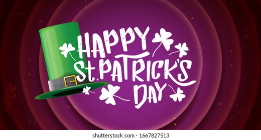 vector saint patrick's day horizontal banner with greeting text and green patrikcs hat on violet background. saint patrick's day poster or banner design template