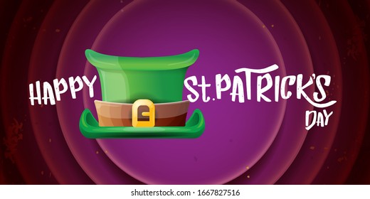 vector saint patrick's day horizontal banner with greeting text and green patrikcs hat on violet background. saint patrick's day poster or banner design template