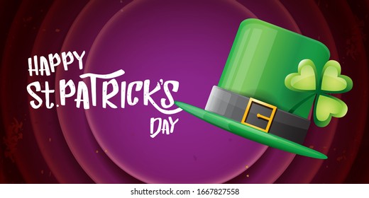 vector saint patrick's day horizontal banner with greeting text and green patrikcs hat on violet background. saint patrick's day poster or banner design template