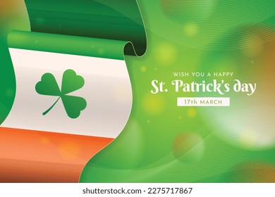 Vector Saint Patrick's Day illustration with irish national color party flag on shiny green background