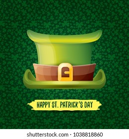 vector saint patrick's day label with glossy hat and ribbon with text isolated on green background. saint patrick's day poster or banner design template