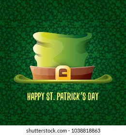 vector saint patrick's day label with glossy hat and ribbon with text isolated on green background. saint patrick's day poster or banner design template